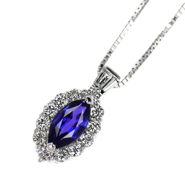 K18WG サファイア ダイヤモンド ペンダントネックレス 1.01ct D0.47ct