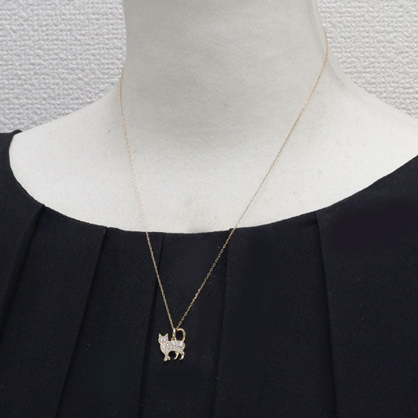 K18YG ダイヤモンド ペンダントネックレス 0.35ct 猫 アニマル