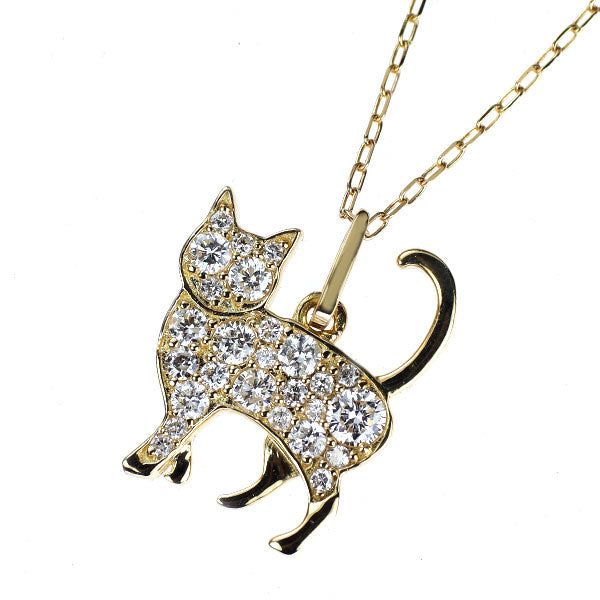 K18YG ダイヤモンド ペンダントネックレス 0.35ct 猫 アニマル