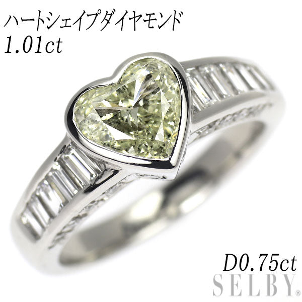 Pt900 ハートシェイプ ダイヤモンド リング 1.01ct D0.75ct