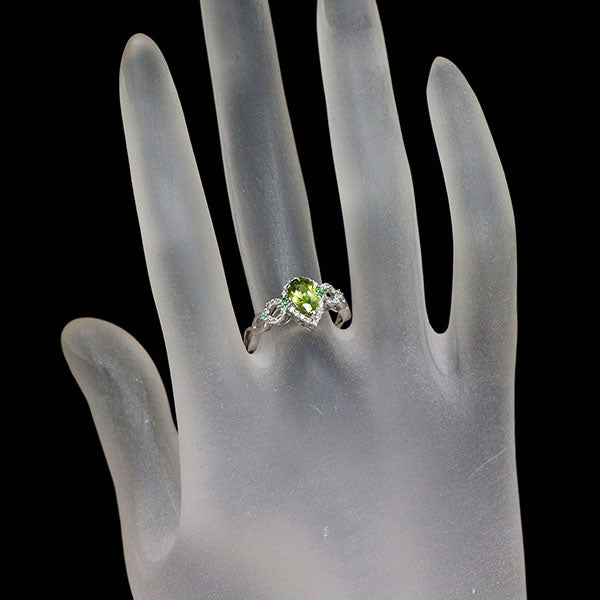 K18WG スフェーン グリーンガーネット パライバトルマリン ダイヤ リング 0.80ct D0.16ct