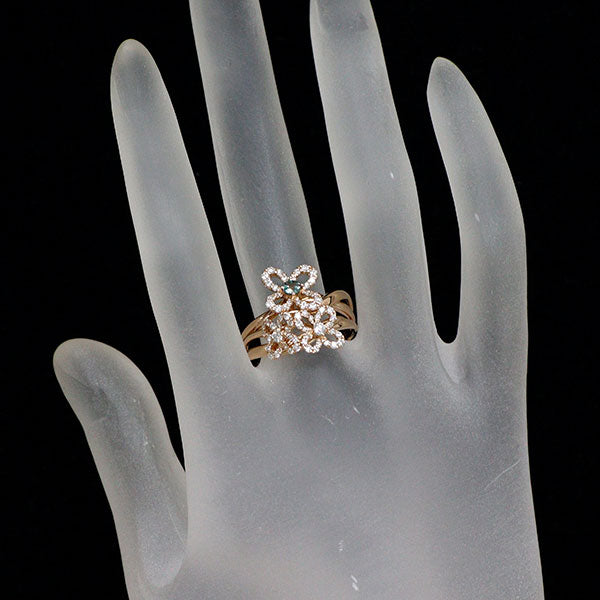 希少 K18PG アレキサンドライト ダイヤモンド リング 0.14ct D0.60ct フラワー