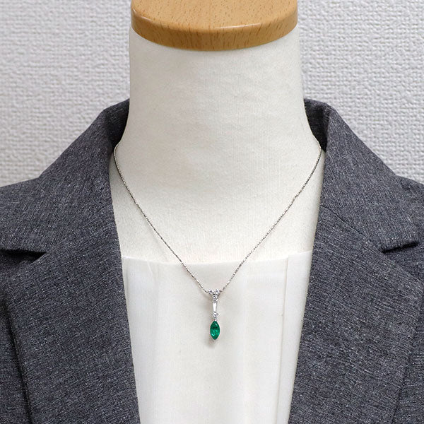 Pt900/ Pt850 エメラルド ダイヤモンド ペンダントネックレス 0.96ct 0.43ct