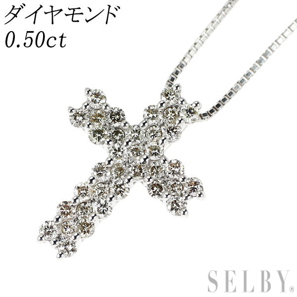 K18WG ダイヤモンド ペンダントネックレス 0.50ct クロス