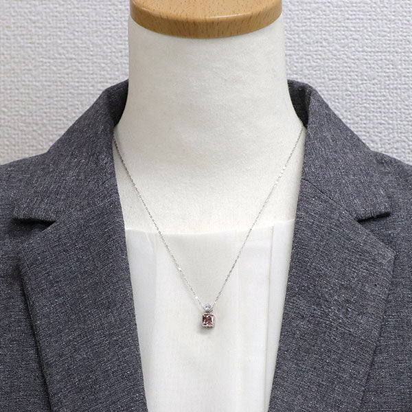 Pt900/Pt950 ピンクジルコン ダイヤモンド ペンダントネックレス 1.91ct D0.20ct