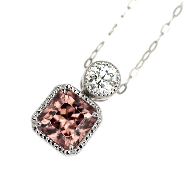 Pt900/Pt950 ピンクジルコン ダイヤモンド ペンダントネックレス 1.91ct D0.20ct