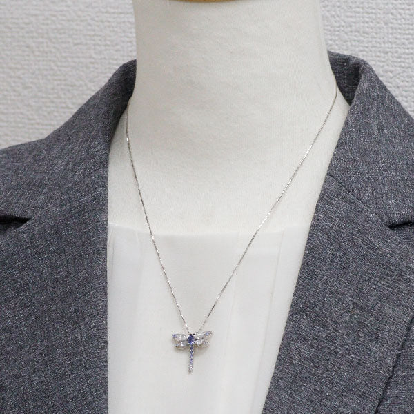 K18WG サファイア ブラックダイヤモンド ペンダントネックレス 0.75ct BD0.01ct トンボ 昆虫