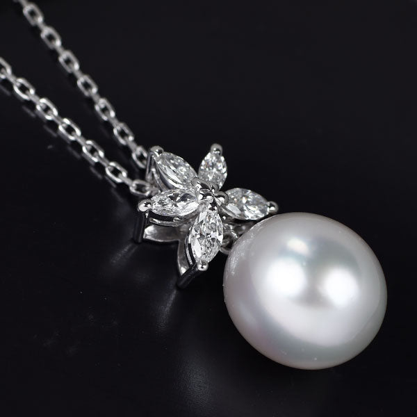 ミキモト K18WG 白蝶 真珠/パール ダイヤモンド ペンダントネックレス D0.58ct 《セルビー銀座店》【中古】