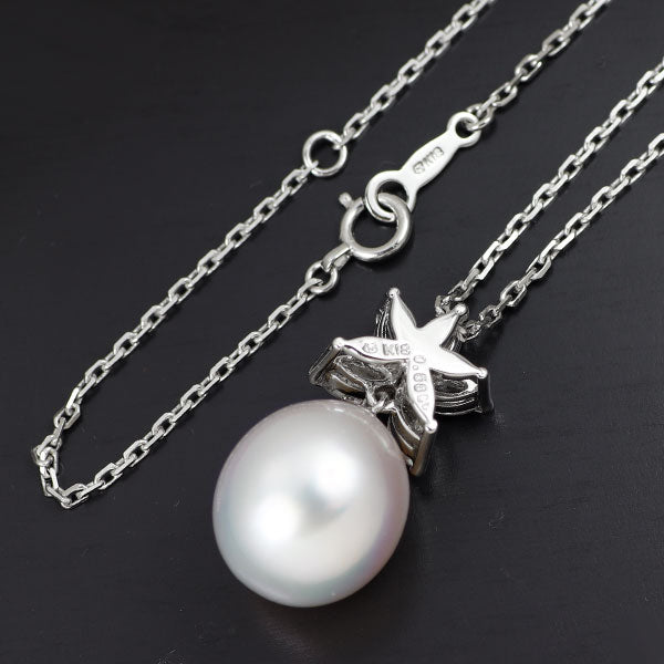 ミキモト K18WG 白蝶 真珠/パール ダイヤモンド ペンダントネックレス D0.58ct 《セルビー銀座店》【中古】