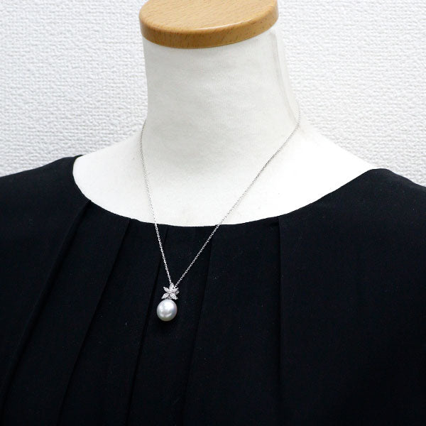 ミキモト K18WG 白蝶 真珠/パール ダイヤモンド ペンダントネックレス D0.58ct 《セルビー銀座店》【中古】