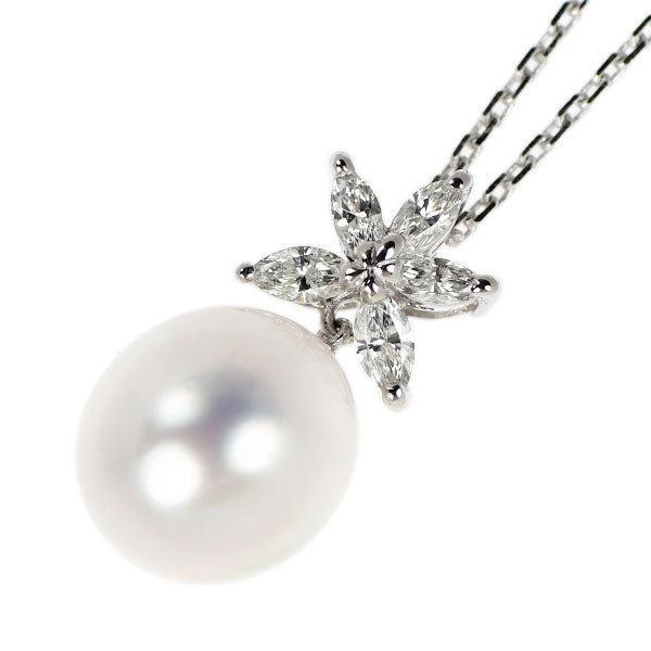 ミキモト K18WG 白蝶 真珠/パール ダイヤモンド ペンダントネックレス D0.58ct 《セルビー銀座店》【中古】