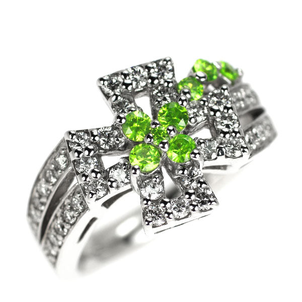 笠原真寿美 希少 K18WG デマントイドガーネット ダイヤモンド リング 0.30ct D0.55ct クロス