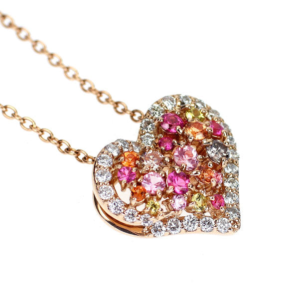 ポンテヴェキオ K18PG マルチカラーサファイア ダイヤモンド ペンダントネックレス 0.59ct D0.50ct ハート