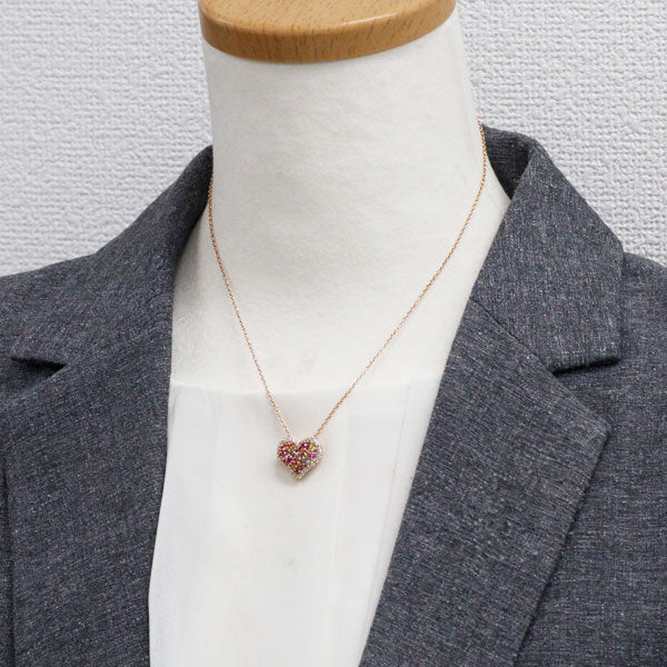 ポンテヴェキオ K18PG マルチカラーサファイア ダイヤモンド ペンダントネックレス 0.59ct D0.50ct ハート