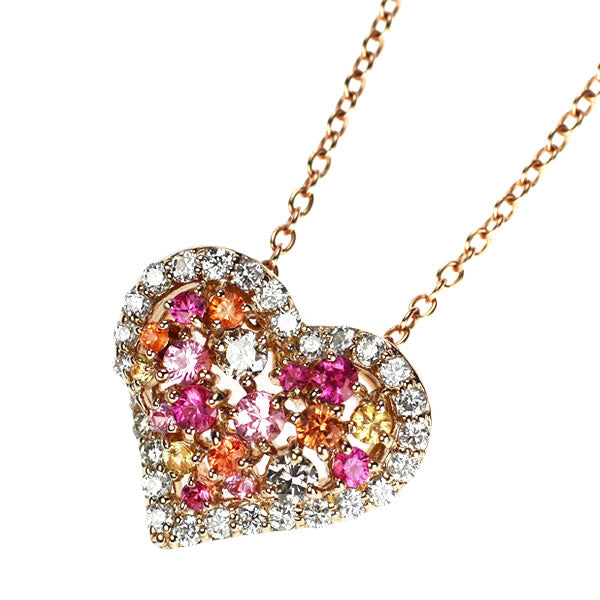 ポンテヴェキオ K18PG マルチカラーサファイア ダイヤモンド ペンダントネックレス 0.59ct D0.50ct ハート