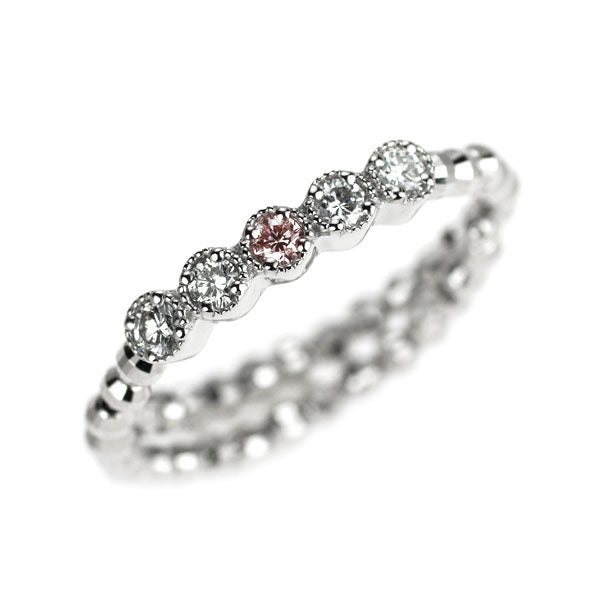 Pt850 天然ピンク/カラーレス ダイヤモンド  リング 0.02ct D0.12ct 希少 形状記憶 7号～ フリーサイズ