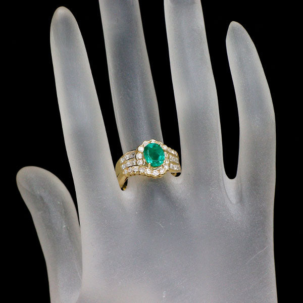 K18YG エメラルド ダイヤモンド リング 1.35ct D1.05ct