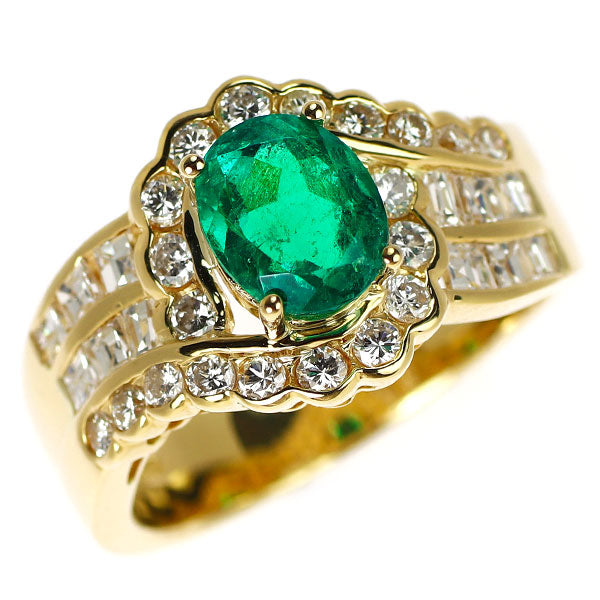 K18YG エメラルド ダイヤモンド リング 1.35ct D1.05ct