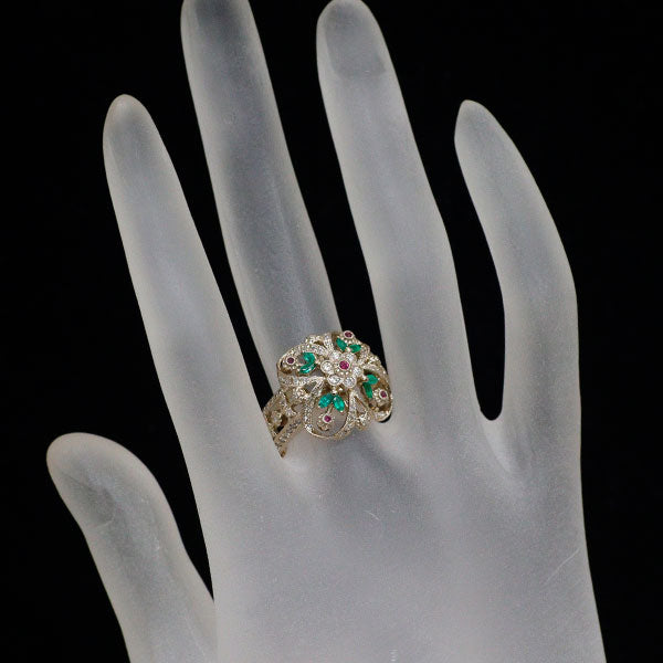 アベリ/AbHeri K18CG ダイヤモンド ルビー エメラルド リング 0.56ct R0.05ct E0.23ct