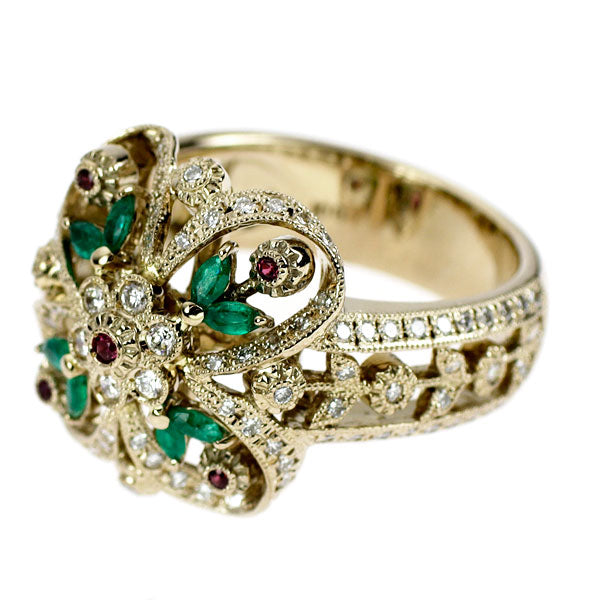アベリ/AbHeri K18CG ダイヤモンド ルビー エメラルド リング 0.56ct R0.05ct E0.23ct