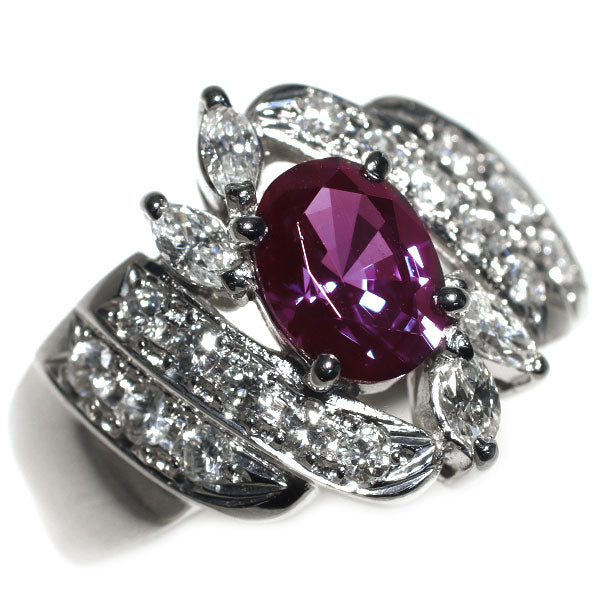 クレサンベール Pt900 再結晶アレキサンドライト ダイヤモンド リング 1.54ct D0.75ct
