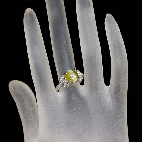 Pt900 クリソベリルキャッツアイ ダイヤモンド リング 3.92ct D0.71ct