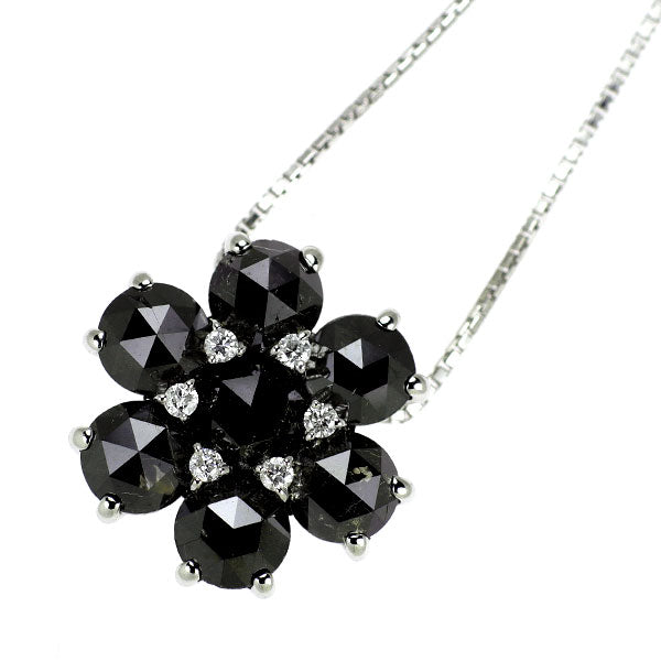 K18WG ブラック/カラーレスダイヤモンド ペンダントネックレス 2.40ct フラワー