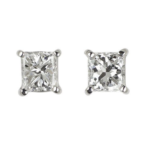 Pt900 プリンセスカット ダイヤモンド ピアス 0.868ct F/G SI1-2