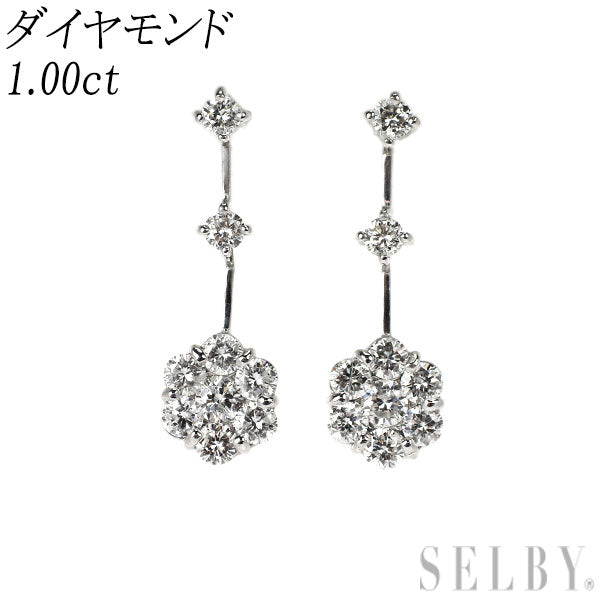 K18WG ダイヤモンド ピアス 1.00ct フラワー