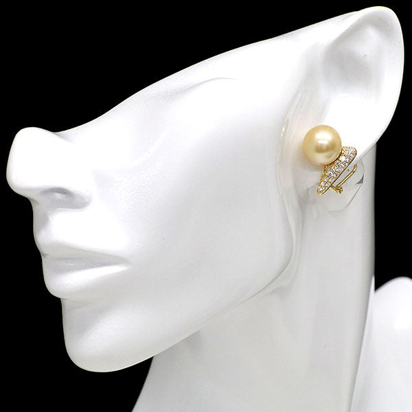 K18YG ゴールデンパール ダイヤモンド ピアス 径約12.0-12.2mm D0.80ct