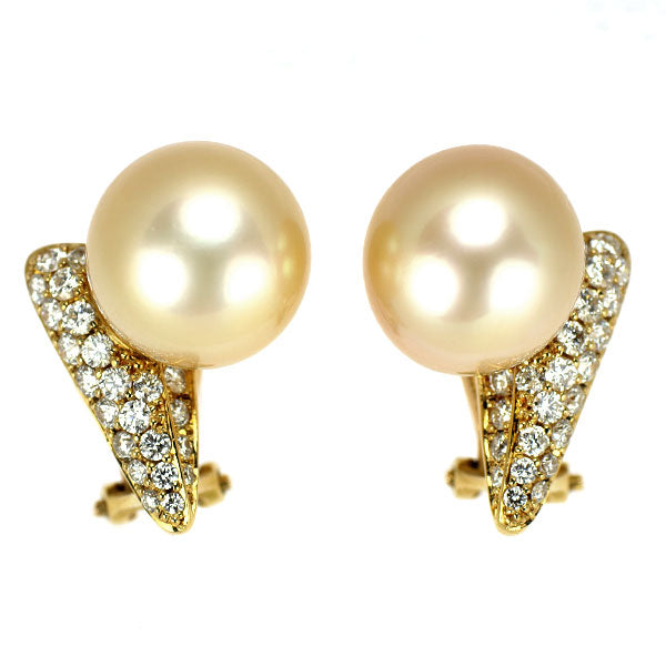 K18YG ゴールデンパール ダイヤモンド ピアス 径約12.0-12.2mm D0.80ct