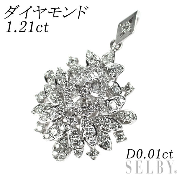 K18WG/Pt900 ダイヤモンド ペンダントトップ 1.21ct D0.01ct