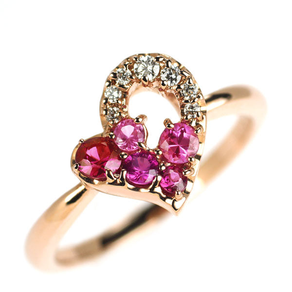 ポンテヴェキオ K18PG ルビー ピンクサファイア ダイヤモンド リング 0.17ct PS0.09ct D0.05ct ハート