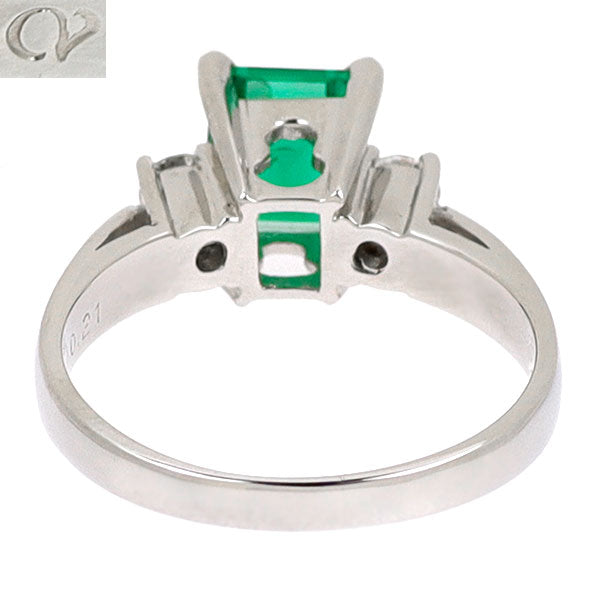 クレサンベール Pt900 再結晶 エメラルド ダイヤモンド リング 1.03ct D0.21ct