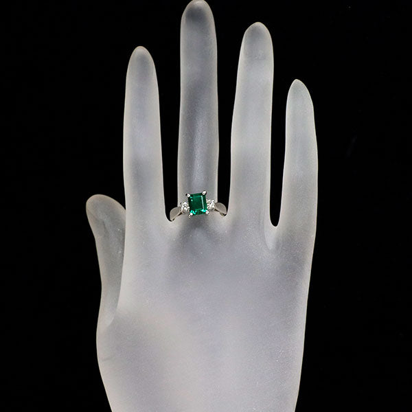クレサンベール Pt900 再結晶 エメラルド ダイヤモンド リング 1.03ct D0.21ct