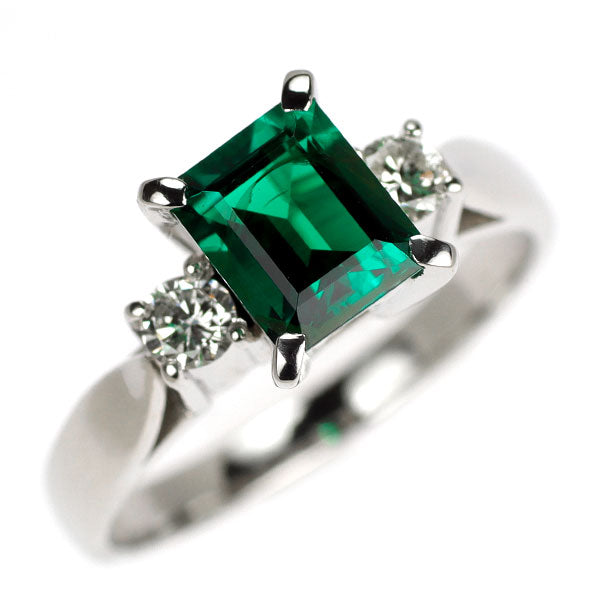 クレサンベール Pt900 再結晶 エメラルド ダイヤモンド リング 1.03ct D0.21ct
