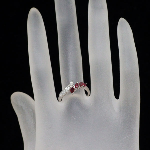 Pt900 マーキス ルビー ダイヤモンド リング 0.55ct D0.32ct