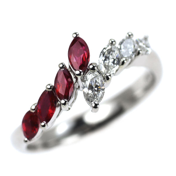 Pt900 マーキス ルビー ダイヤモンド リング 0.55ct D0.32ct