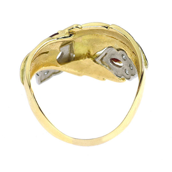 K18YG/Pt900 ルビー ダイヤモンド リング 0.34ct D0.05ct 植物