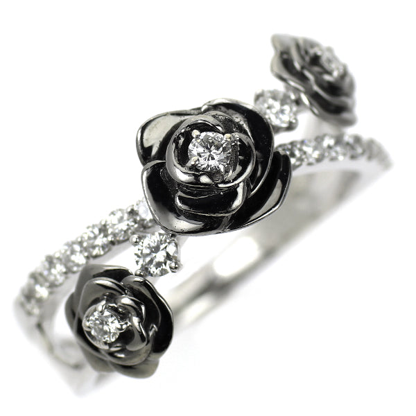 ブラックコーティング/ K18WG ダイヤモンド リング 0.33ct 薔薇 バラ フラワー