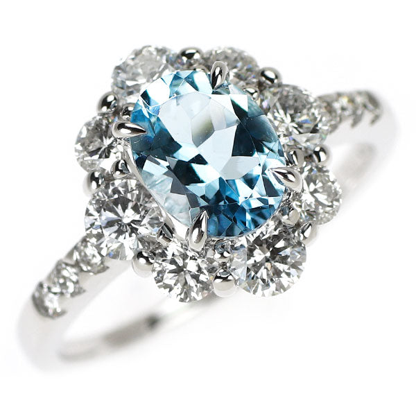 K18WG アクアマリン ダイヤモンド リング 1.15ct D1.31ct