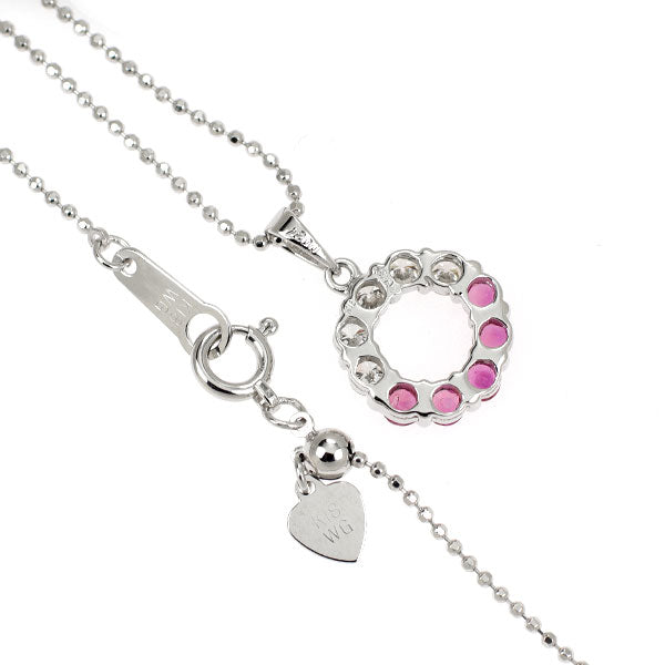 K18WG ピンク サファイア ダイヤモンド ペンダントネックレス 0.37ct 0.27ct
