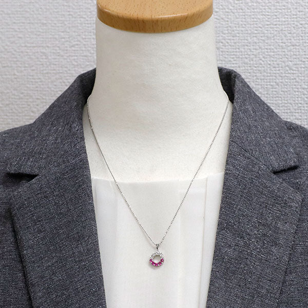 K18WG ピンク サファイア ダイヤモンド ペンダントネックレス 0.37ct 0.27ct