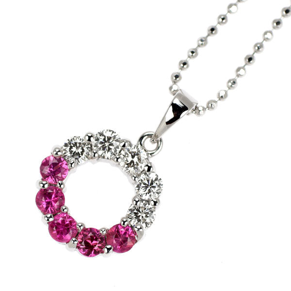 K18WG ピンク サファイア ダイヤモンド ペンダントネックレス 0.37ct 0.27ct