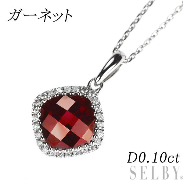 K18WG ガーネット ダイヤモンド ペンダントネックレス D0.10ct