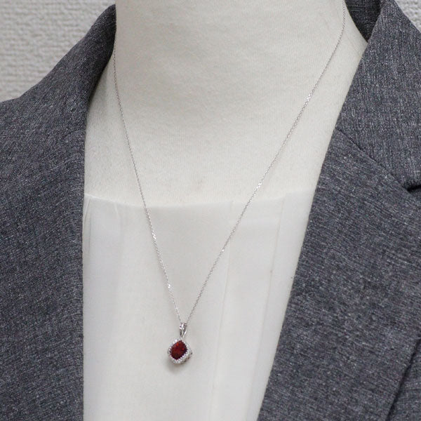 K18WG ガーネット ダイヤモンド ペンダントネックレス D0.10ct