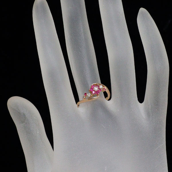 K18PG ルビー ダイヤモンド リング 0.22ct D0.10ct フラワー