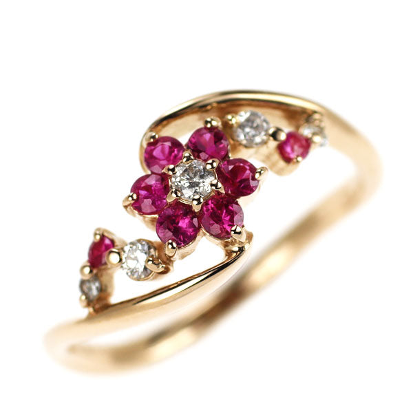 K18PG ルビー ダイヤモンド リング 0.22ct D0.10ct フラワー