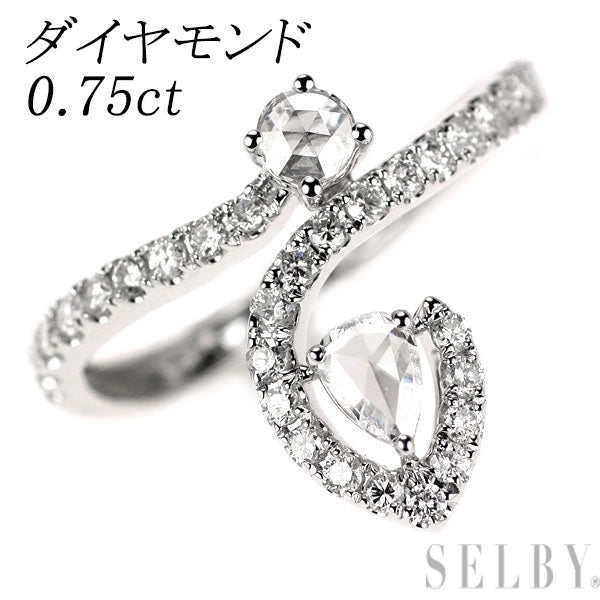K18WG ローズカット/ラウンドブリリアント ダイヤモンド リング 0.75ct