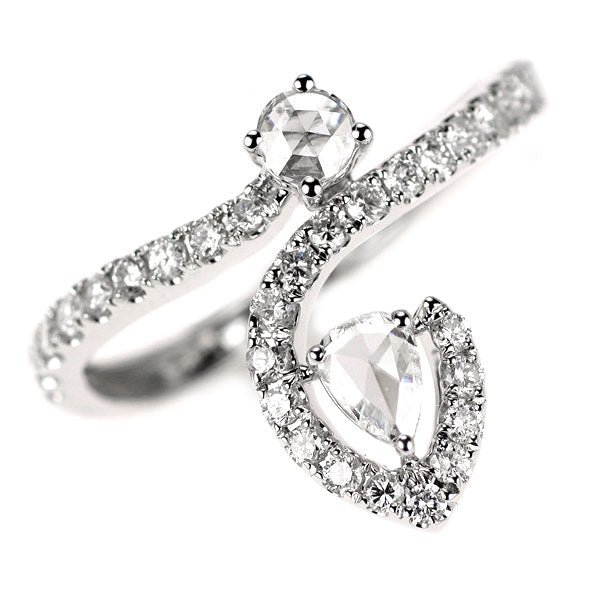 K18WG ローズカット/ラウンドブリリアント ダイヤモンド リング 0.75ct
